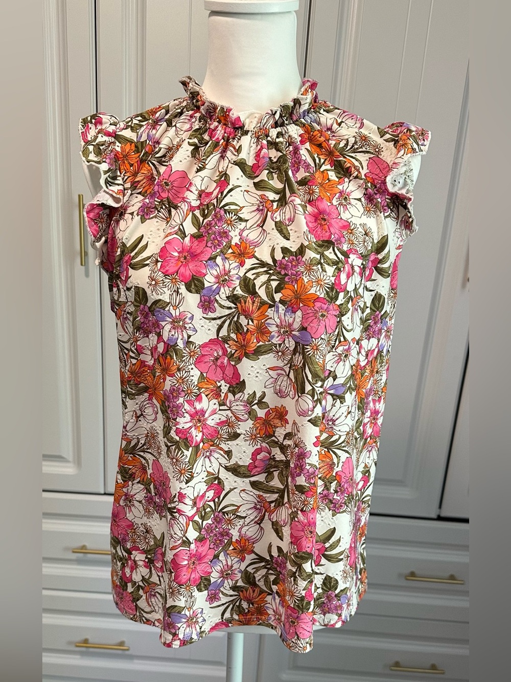 W5 Floral Ruffle Tank Top in Pink, Orange & Green